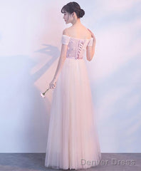 Pink Tulle Off Shoulder Long Prom Dress Pink Evening Dress