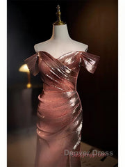 Pleat Trumpet Mermaid Coffee Sequin Prom Dresses With Slit