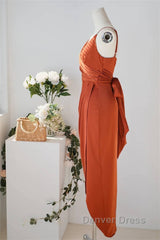 Pleated Pumpkin Sheath Bridesmaid Dresses With Belt
