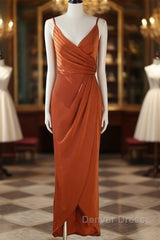 Pleated Pumpkin Sheath Bridesmaid Dresses With Belt