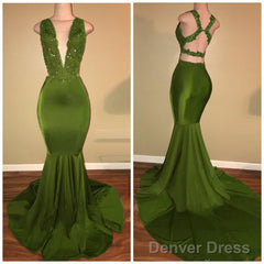Plunging Neck Mermaid Prom Dress