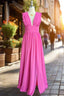 Plunging V Neck Ruffles Pleated Fuchsia Bridesmaid Dresses With Silt