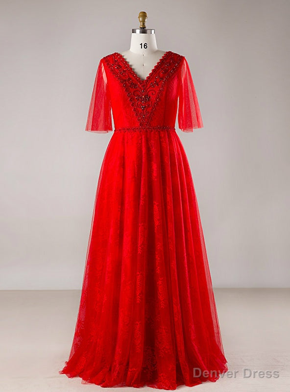Plus Size Red Tulle V-neck Backless Floor Length Prom Dress – Denver Dress