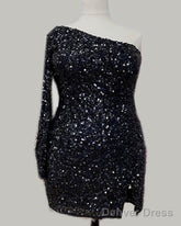 Plus Size Sequin One Sleeve Homecoming Dress