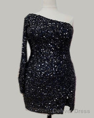 Plus Size Sequin One Sleeve Homecoming Dress