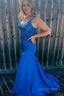 Plus Size Sparkly Spaghetti Straps Royal Blue Sequins Long Prom Dresses