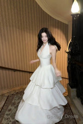 Pretty A Line Ruffles Ankle Length White Evening Dress Prom Dresses