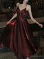 Pretty A Line Spaghetti Straps Burgundy Satin Prom Dress Prom Gown Birthday Dresses