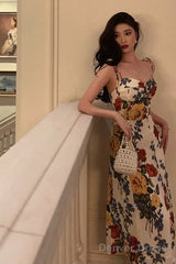 Pretty A Line Spaghetti Straps Floral Date Night Dress Prom Dresses Birthday Party Outfit