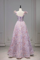 Pretty A Line Spaghetti Straps Pink Floral Long Length Evening Dresses Prom Dresses