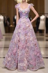 Pretty A Line Spaghetti Straps Pink Floral Long Length Evening Dresses Prom Dresses