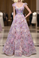 Pretty A Line Spaghetti Straps Pink Floral Long Length Evening Dresses Prom Dresses