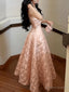 Pretty A Line Spaghetti Straps Pink Lace Satin Prom Dresses Prom Gown