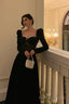 Pretty A Line Square Neckline Long Sleeves Black Velvet Prom Dresses Birthday Outfits Prom Gowns