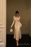 Pretty A Line Square Neckline Long Sleeves Ivory Prom Dresses Birthday Outfits Prom Gowns