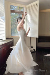 Pretty A Line Square Neckline White Ankle Length Evening Dress Prom Dresses