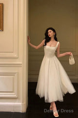 Pretty A Line Straps Sleeveless White Tulle Date Night Dress Prom Dresses Birthday Outfits