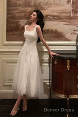 Pretty A Line Straps White Date Night Dress Tulle Prom Dresses Birthday Party Outfit