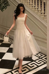 Pretty A Line Straps White Date Night Dress Tulle Prom Dresses Birthday Party Outfit