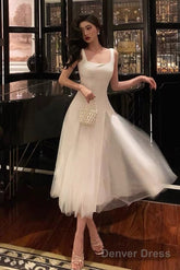 Pretty A Line Straps White Date Night Dress Tulle Prom Dresses Birthday Party Outfit