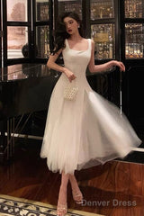 Pretty A Line Straps White Date Night Dress Tulle Prom Dresses Birthday Party Outfit
