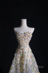 Pretty A Line Sweetheart Tulle Floral Long Prom Dresses Evening Gowns