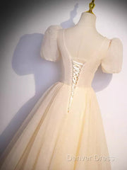 Pretty A Line V Neckline Short Sleeves Long Evening Party Dresses Prom Dresses