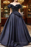 Pretty Ball Gown Off The Shoulder Black Satin Prom Dresses Evening Dresses With Pleated
