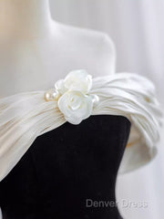 Pretty Ball Gown Off The Shoulder Black Velvet Evening Party Dresses Prom Dresses With Flower