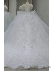 Pretty Ball Gown Off The Shoulder Short Sleeves Sequin White Wedding Dresses Brides Dress