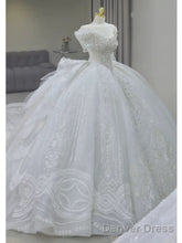 Pretty Ball Gown Off The Shoulder Short Sleeves Sequin White Wedding Dresses Brides Dress
