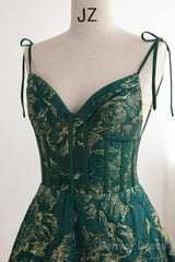 Pretty Ball Gown Spaghetti Straps Satin Green Long Length Evening Dress Prom Dresses