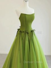 Pretty Ball Gown Strapless Bud Green Tulle Prom Dresses Evening Dresses
