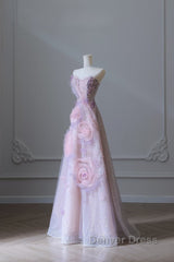 Pretty Ball Gown Sweetheart Pink Floral Tulle Long Prom Dresses Evening Gowns