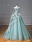 Pretty Ball Gowns Sweetheart Tulle Green Long Prom Dress With Ruffles