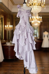 Pretty Irregular Ruffled Suspender Prom Dresses With Detachable Rose Long Birthday Dresses For Women