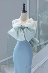 Pretty Mermaid Blue Satin Long Evening Dresses Prom Dresses