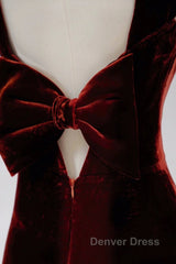 Pretty Mermaid Burgundy Velvet Slit Evening Dresses Prom Dresses