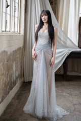 Pretty Mermaid Off The Shoulder Silver Sequin Evening Dresses Prom Dresses