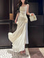 Pretty Mermaid Spaghetti Straps White Satin Prom Dresses Long Prom Gown