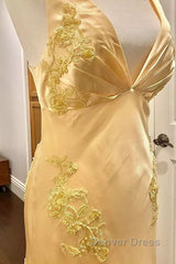 Pretty Mermaid Spaghetti Straps Yellow Backless Long Party Dresses Prom Dresses