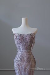 Pretty Mermaid Strapless Lilac Sequin Beads Long Prom Dresses Formal Evening Dresses