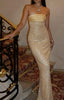 Pretty Mermaid Strapless Long Yellow Sequin Satin Prom Dress