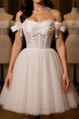 Pretty Off Shoulder Ivory Prom Dresses Short, Ivory Homecoming Dresses, Formal Graduation Evening Dresses
