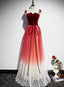 Pretty Red Tulle with Sequins Long Prom Gowns, Red Prom Dresses