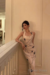 Pretty Sheath Halter Satin Floral Prom Dresses Birthday Outfits Evening Gown