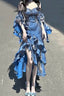 Pretty Sheath Irregular Ruffled Spaghetti Straps WomenS Blue Long Birthday Prom Dresses