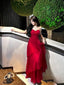 Pretty Sheath Spaghetti Straps Red Long Length Chiffon Prom Dress Prom Gown Birthday Dresses