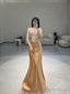 Pretty Sheath Strapless Neckline Sleeveless Prom Dress Gold Satin Prom Dresses