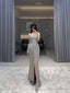 Pretty Sheath Strapless Neckline Sleeveless Prom Dress Silver Sequin Prom Dresses